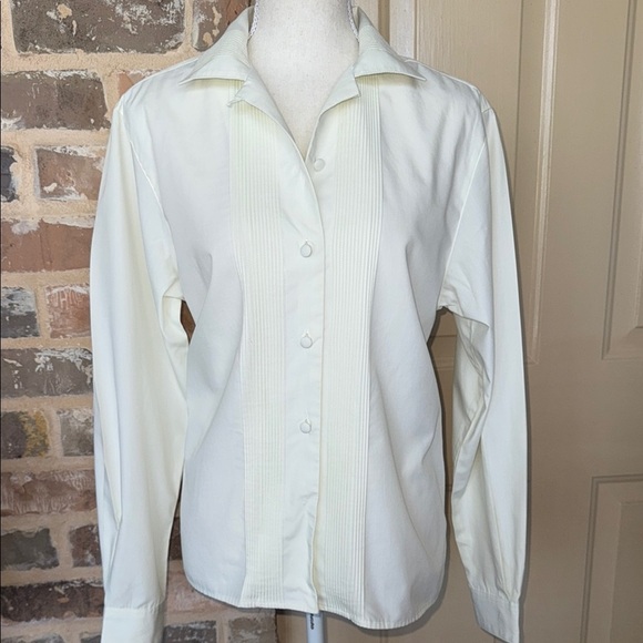 Vintage Talbots Classic Cream Ivory Pin-Tuck Button-Up Blouse Tuxedo Stripe Sz 6 - Picture 2 of 9